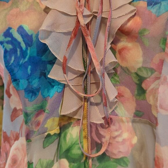 Vintage 2000s Blumarine Sheer Silk Floral Ruffle Top Size Medium - Picture 5 of 8
